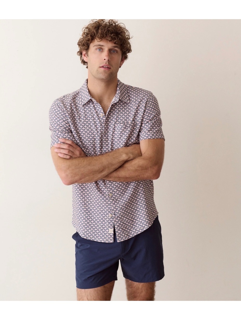 Marine Layer Men's Button Front Stretch Selvage Short Sleeve Shirt XL